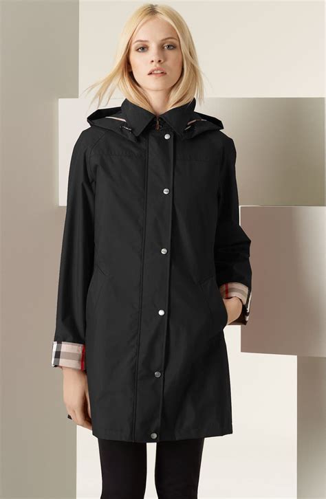 burberry brit swing raincoat|Burberry black raincoat with hood.